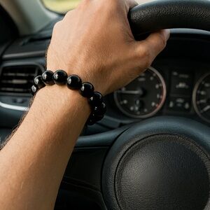 Black Bubblegum Bead Bracelet Stretch